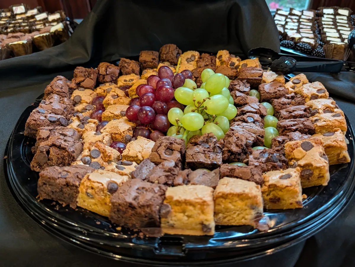 Dessert platter filled with brownies and chocolate chip bars